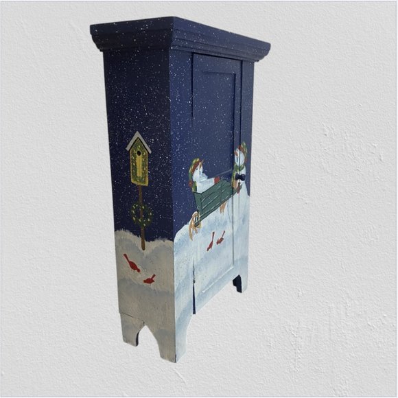 TABLETOP CHRISTMAS CABINET -- Painted, 3 Shelves, Hinged, Sparkle Paint, Wood - Picture 9 of 14